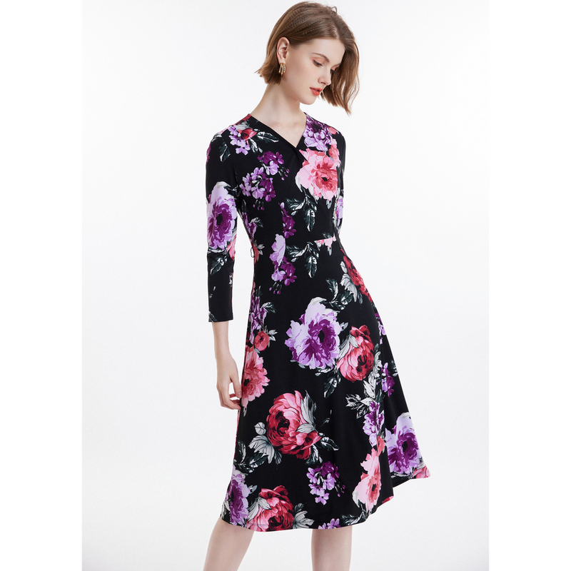 MORELINE沐兰商场同款2025年秋季新款法式高级感印花连衣裙A字裙