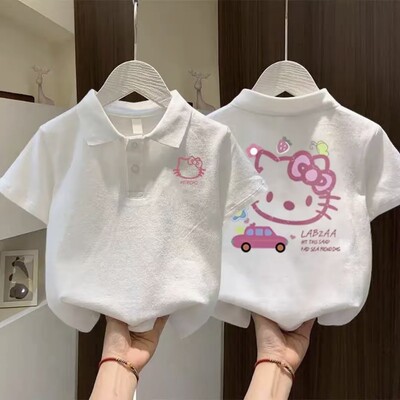 夏季女童纯棉POLO领短袖T恤卡通