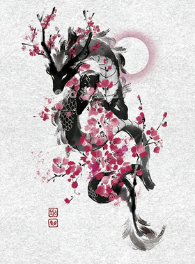 国风龙缠梅花手臂大图彩色纹身贴