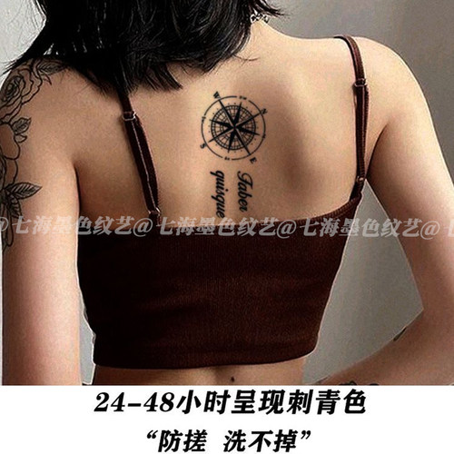 航罗盘海个性小众草本纹身贴个性