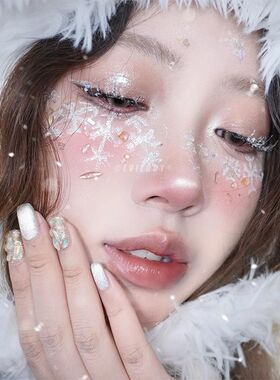 白色雪花圣诞节妆容美彩色纹身贴