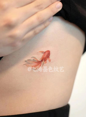 可爱招财小胖金鱼彩色纹身贴持久