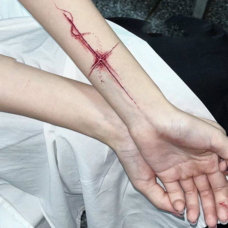 十字架高颜值彩色纹身贴持久防水性感辣妹手臂腿部男女同款可水洗