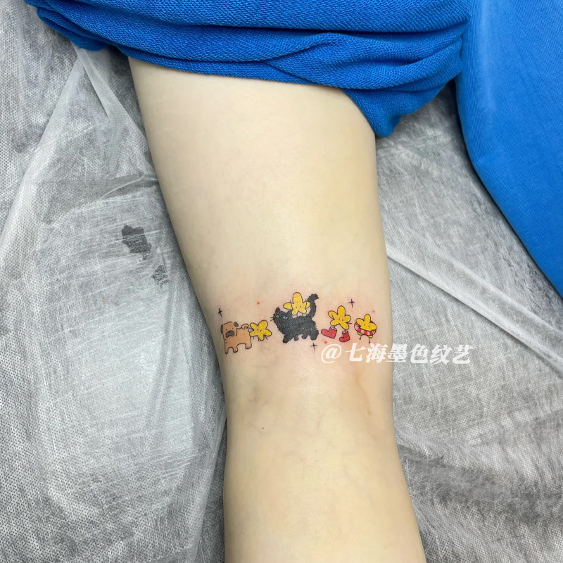 可爱ins卡通小猫小狗彩色纹身贴防水女持久高级简笔手臂腿部贴纸