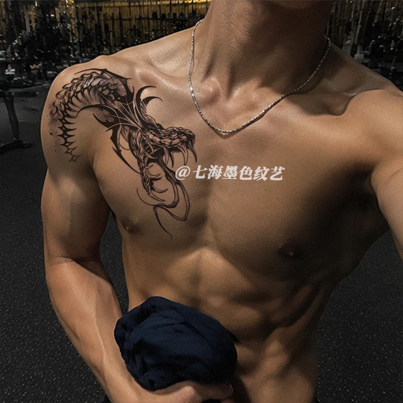 暗黑风荆棘蛇草本纹身贴健身男胸肩防水持久潮酷个性霸气仿真刺青