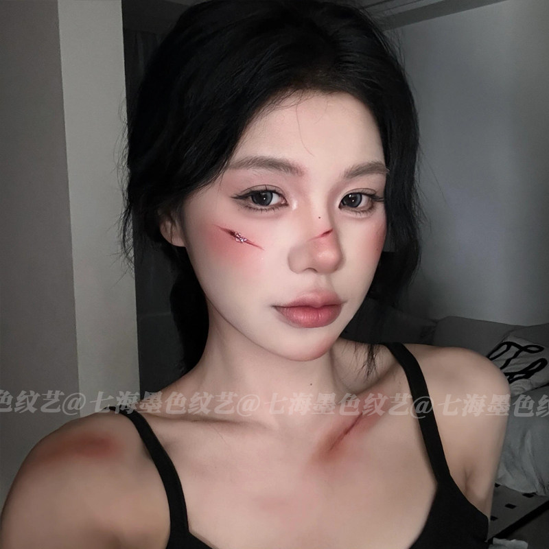 万圣节可洗仿真伤痕妆容彩色纹身贴男女ins暗黑恐怖派对酒吧贴纸