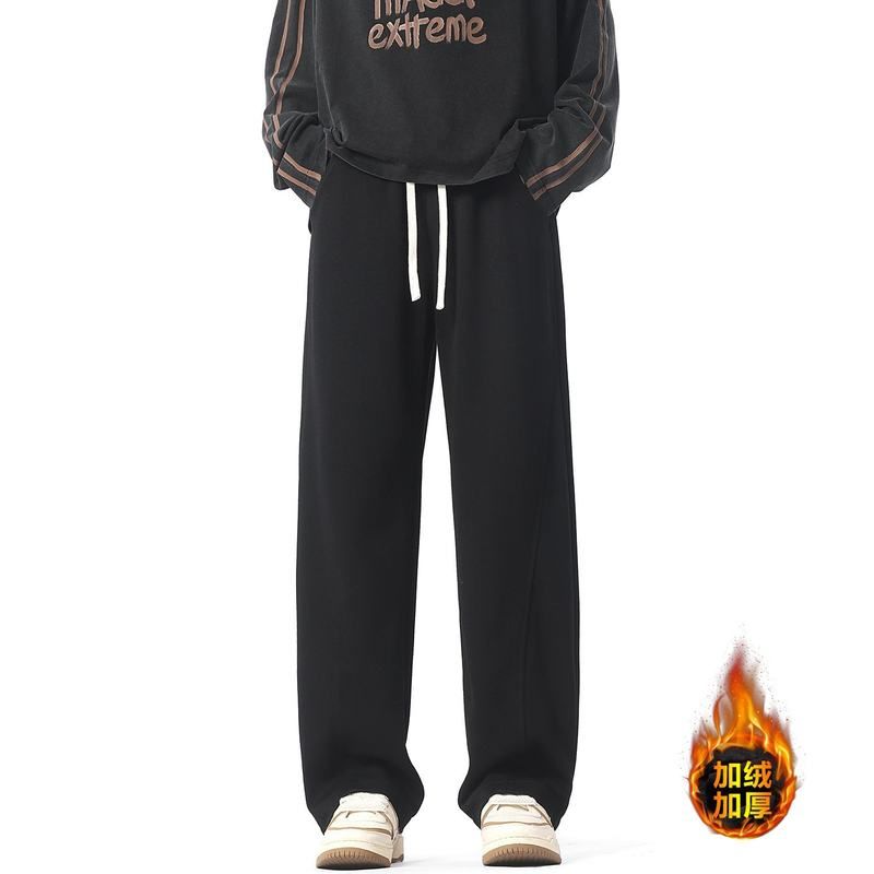 重磅裤子男生秋冬季纯色卫裤加绒加厚男士运动裤宽松直筒休闲长裤