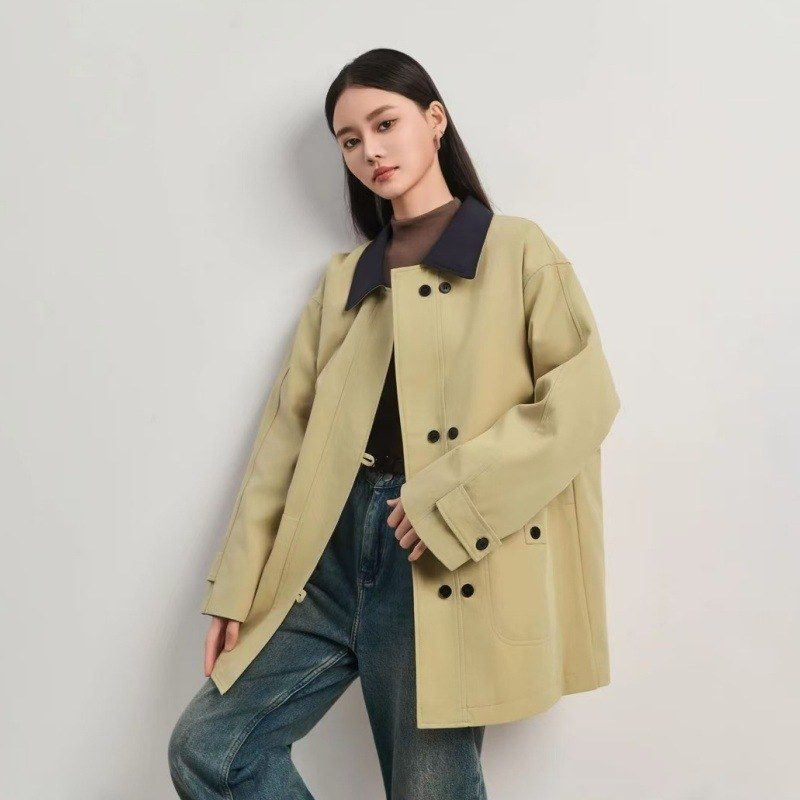 2025年冬季新款宽松短款拼接风衣