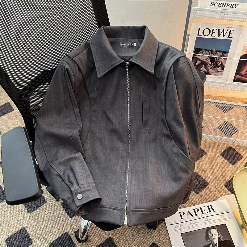 灰色cleanfit短款开衫外套男春秋款高级感痞帅美式飞行员休闲夹克