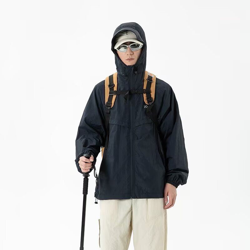 户外山系防晒服男女春夏季轻薄透气冲锋衣连帽速干凉感运动夹克衫