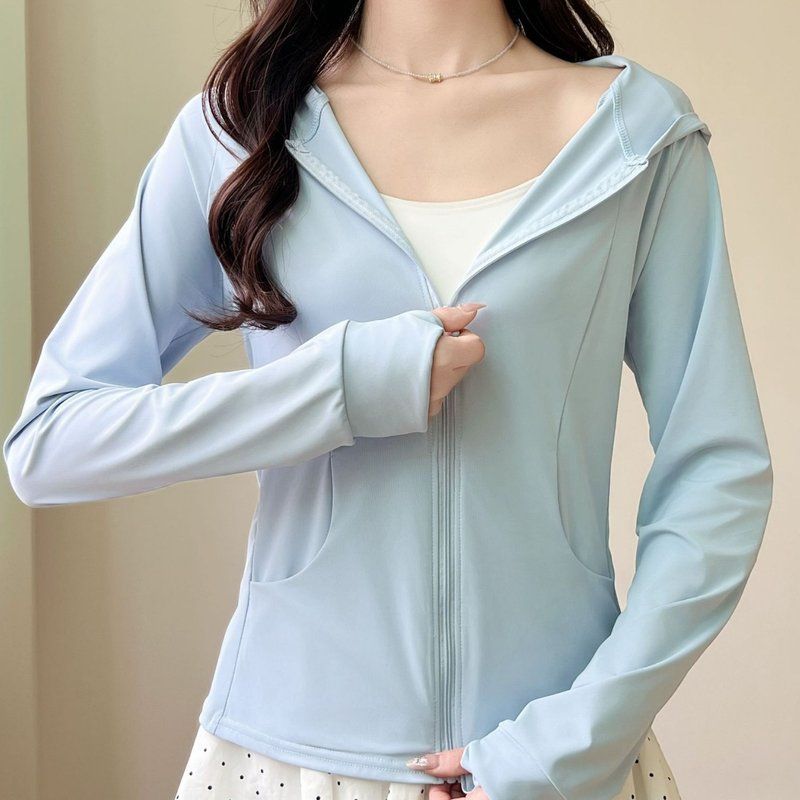 H829奶蓝色夏季户外冰丝防晒衣防