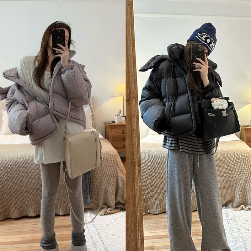 2025年冬季韩版宽松立领连帽棉服