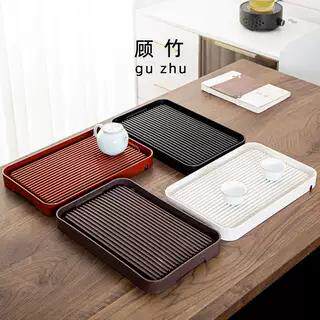 顾竹日式密胺流水茶盘家用办公室干泡台简约塑料排储双用小型托盘