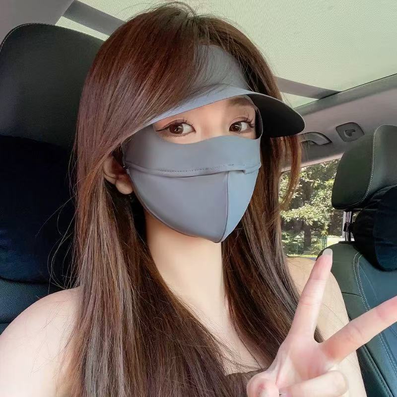 高颜值防晒面罩全脸口罩脸罩女防紫外线遮阳帽子大帽檐一体脸基尼