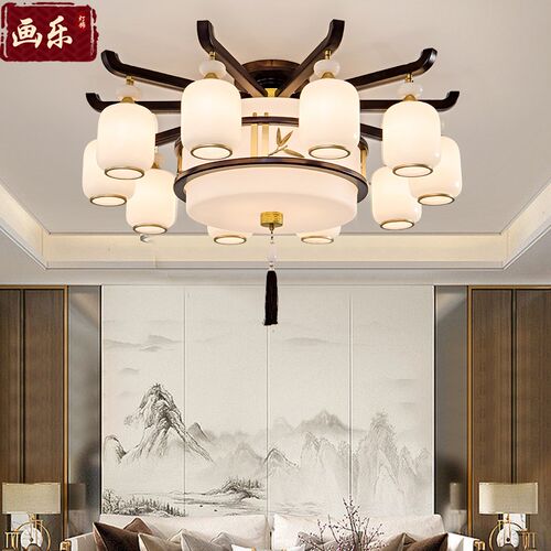 新中式吊a灯客厅实木纯铜餐厅卧室茶室别墅吸顶灯具中国风禅意LED