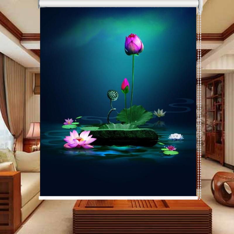 高端定制新中式卧室书房客厅遮光隔热防水免打孔手拉式升降卷窗帘