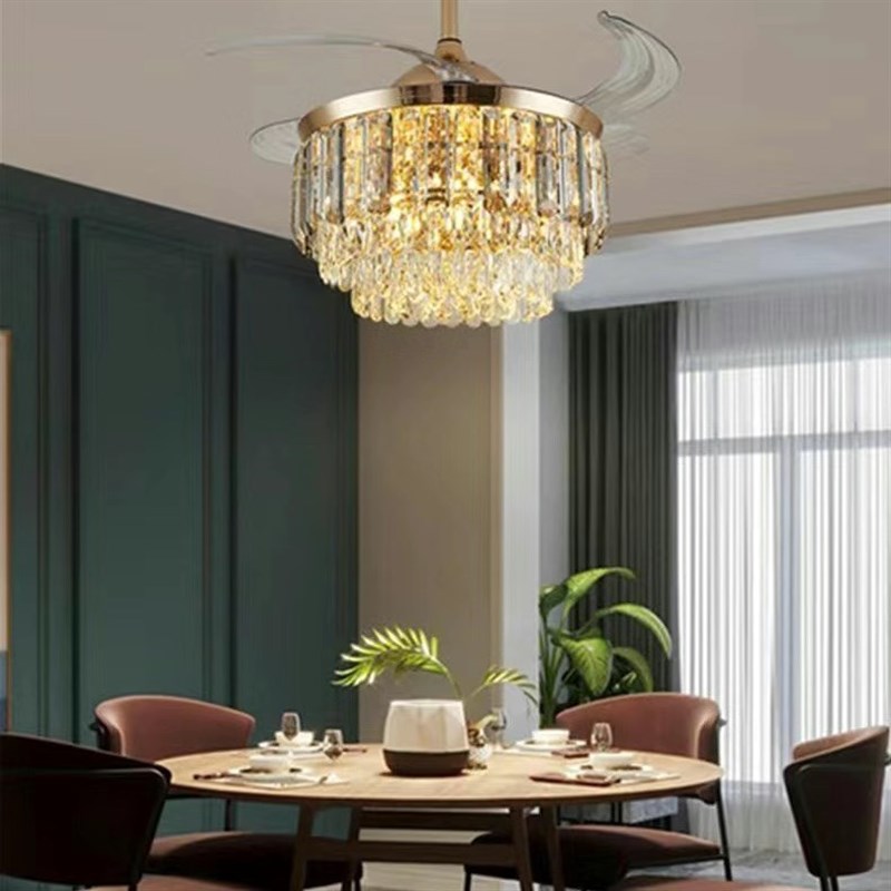 水晶风扇灯吊扇灯客厅风扇吊灯餐厅灯北欧卧室家用轻奢带灯风扇灯