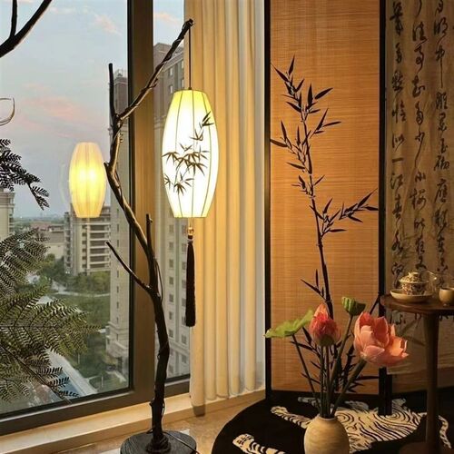 中国风网红落地灯禅意复古简约民宿手绘插画落地灯古风中式卧室古