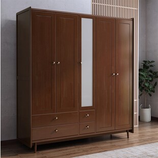 北欧实木衣柜卧室家用现代简约原木色对开四门五门收纳衣橱储物柜