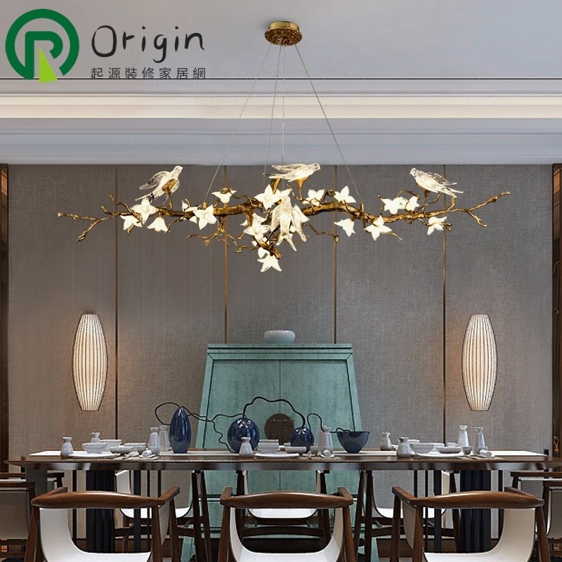 全铜轻奢餐厅创意吊灯高档茶室办公室艺术书房个性树枝灯枝形吊灯