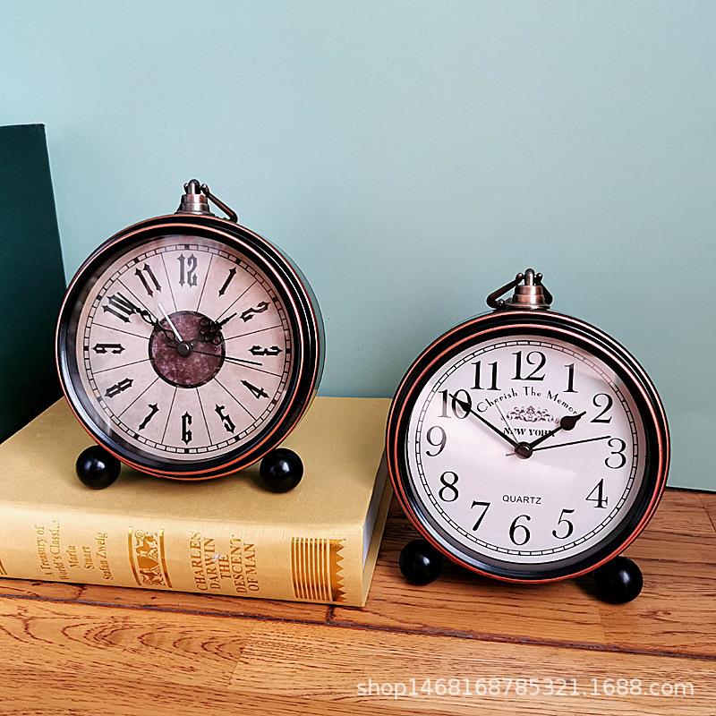复古简约金属闹钟座钟静音准时 桌面床头钟卧室怀旧字大清晰装饰