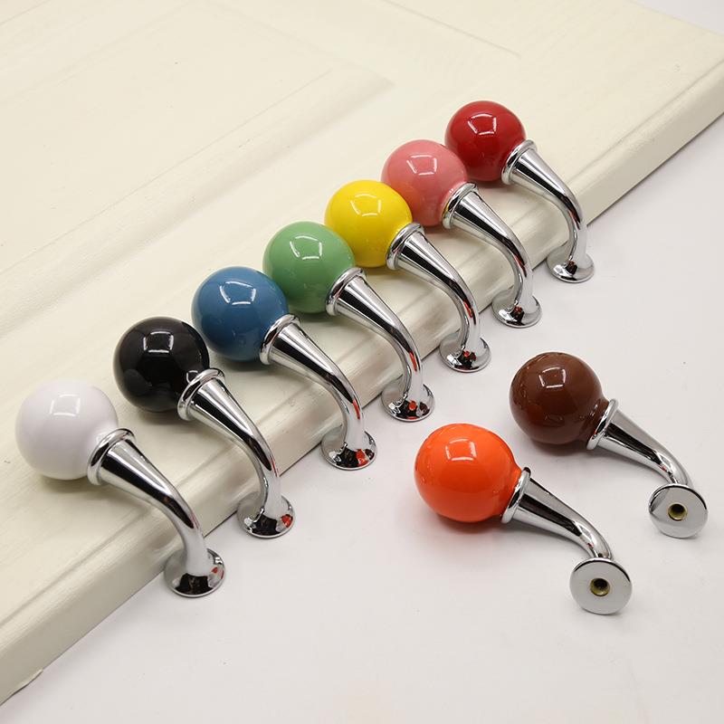 彩色陶瓷柜门拉手奶油风简约橱柜鞋衣柜抽屉球圆型单孔拉手柄把手