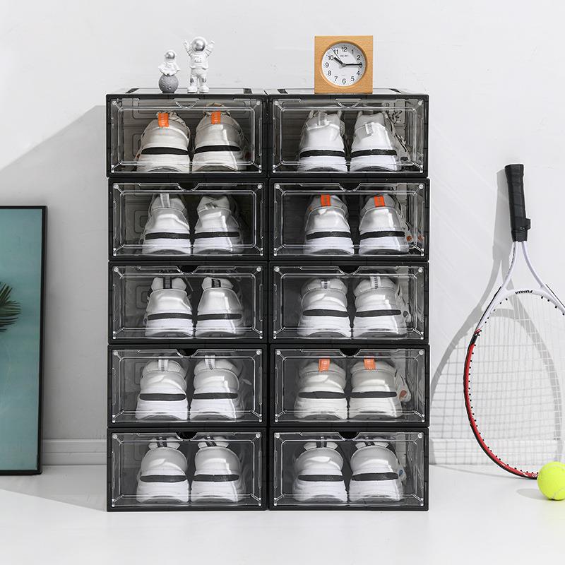 鞋盒收纳盒透明鞋子收纳鞋盒加厚磁吸省空间简易硬塑料宿舍侧开门