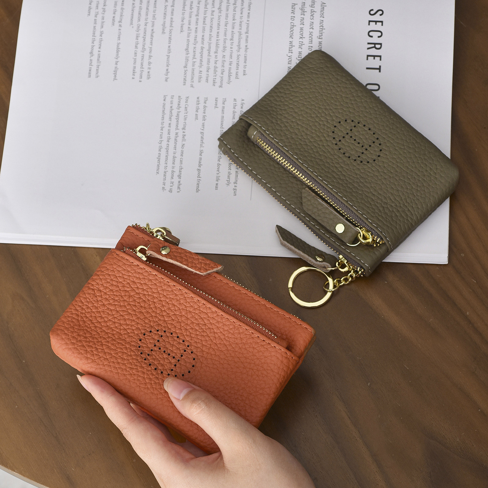 新款H字母简约双拉链女士零钱包