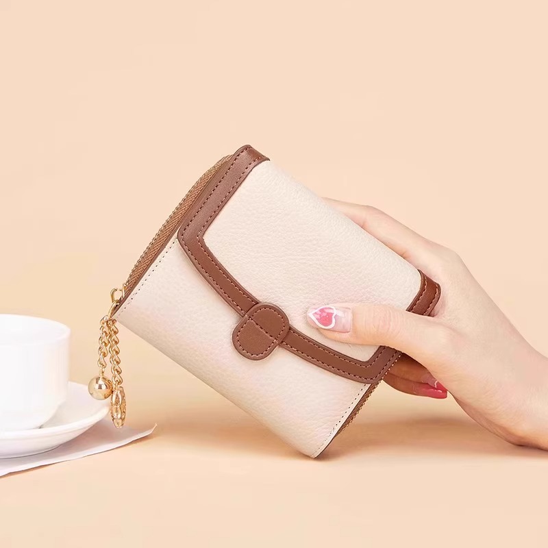 新款短款折叠学生搭扣PU日式钱包