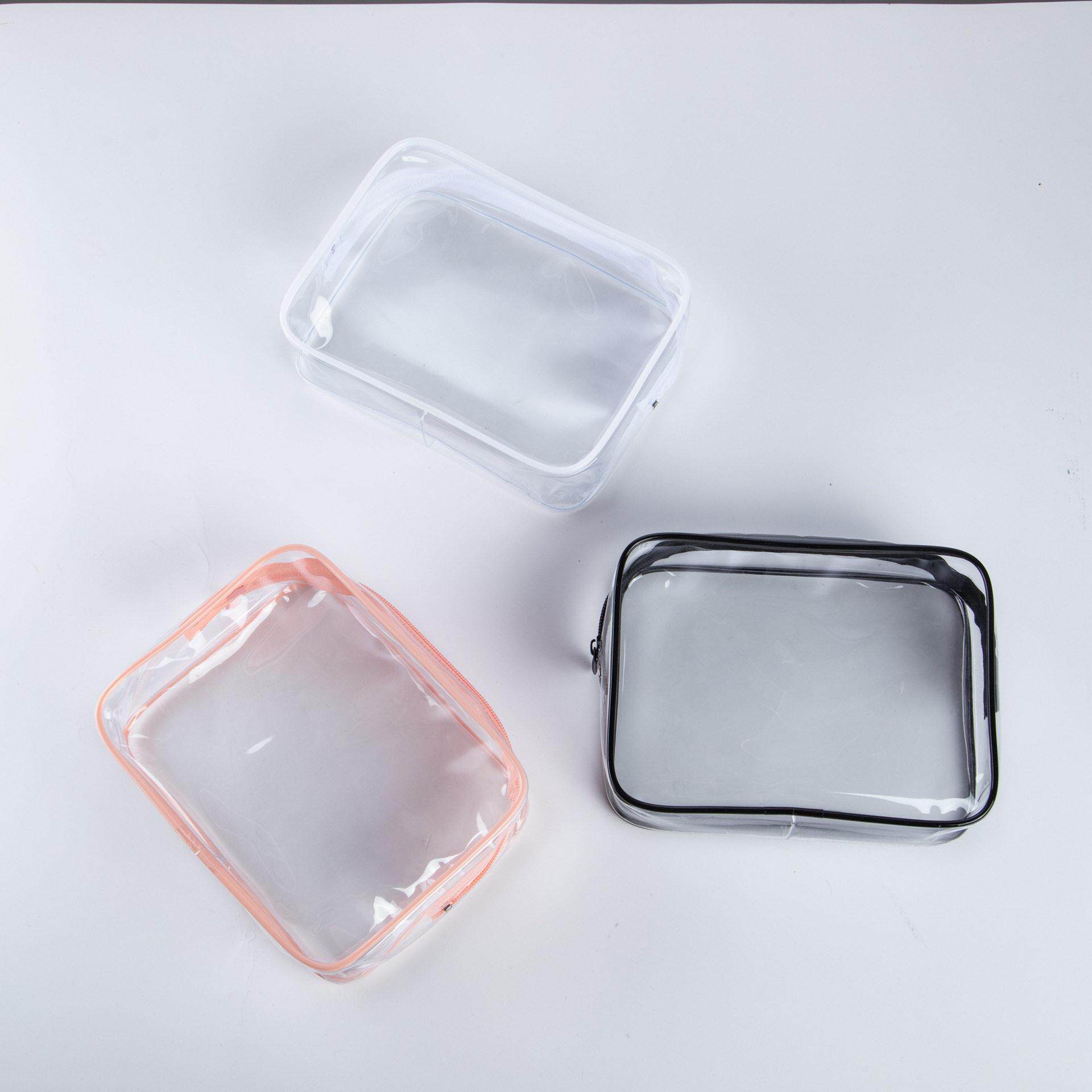 跨境便携式pvc化妆包大尺寸透明包装袋级感立体不塌带拉链定制