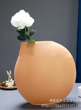 现代简约玻璃花瓶鸭嘴扁瓶玫瑰百合插花花器软装装饰摆件