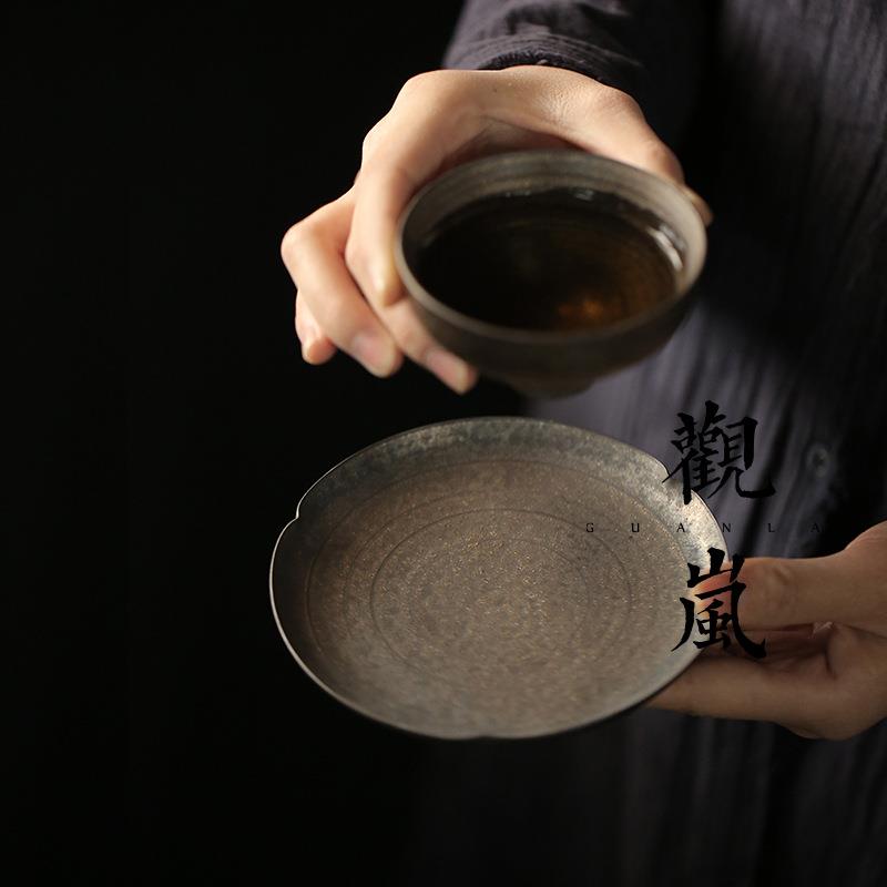 手工鎏金釉杯垫壶承手作铁釉茶托陶瓷茶壶托盘功夫茶具储水干泡盘