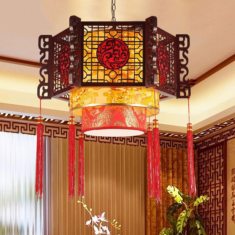 新中式吊灯古典木艺酒店饭店仿古宫殿火锅店餐厅包厢大厅六角灯笼