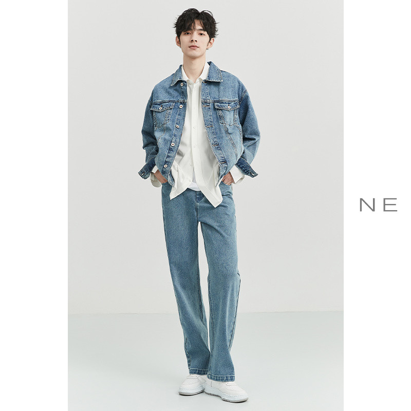 NE TENCEL ICE OXYGEN BAR THIN STRAIGHT-LEG MENS JEANS LOOSE AUTUMN KOREAN VERSION OF INS TREND WIDE-LEG PANTS