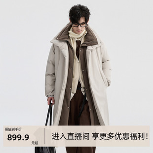 {假两件撞色设计}25深冬中长款宽松立领羽绒服保暖外套男