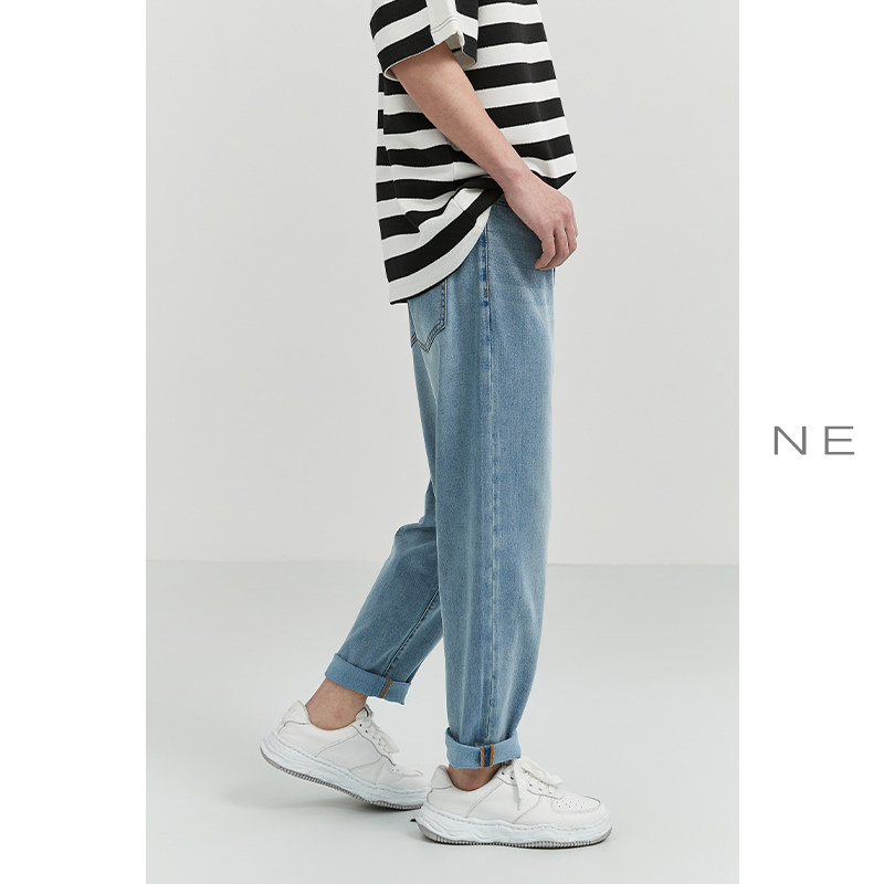 NE TENCEL ICE OXYGEN BAR THIN STRAIGHT-LEG MENS JEANS LOOSE AUTUMN KOREAN VERSION OF INS TREND WIDE-LEG PANTS