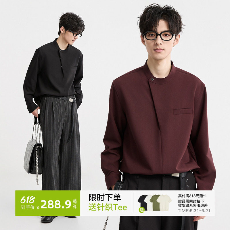 [新中式立领衬衫]男装不对称设计感26春秋长袖衬衣订婚结婚男外套