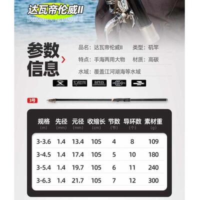 达瓦帝伦威矶竿矶钓竿碳素长节超硬超轻远投滑漂专用大导环矶杆