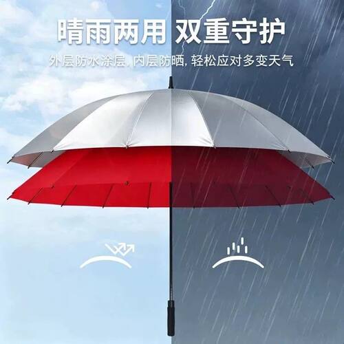 32骨双层晴雨伞遮阳防晒防紫外线钛银太阳伞直柄弯钩长柄雨伞两用
