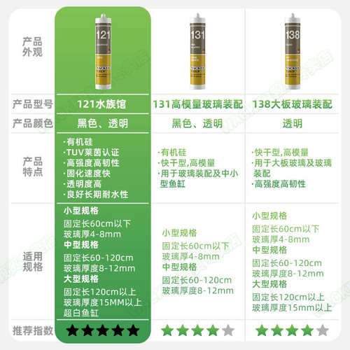 瓦克121鱼缸胶粘鱼缸水族馆专用玻璃胶强力透明快干防水补漏胶水