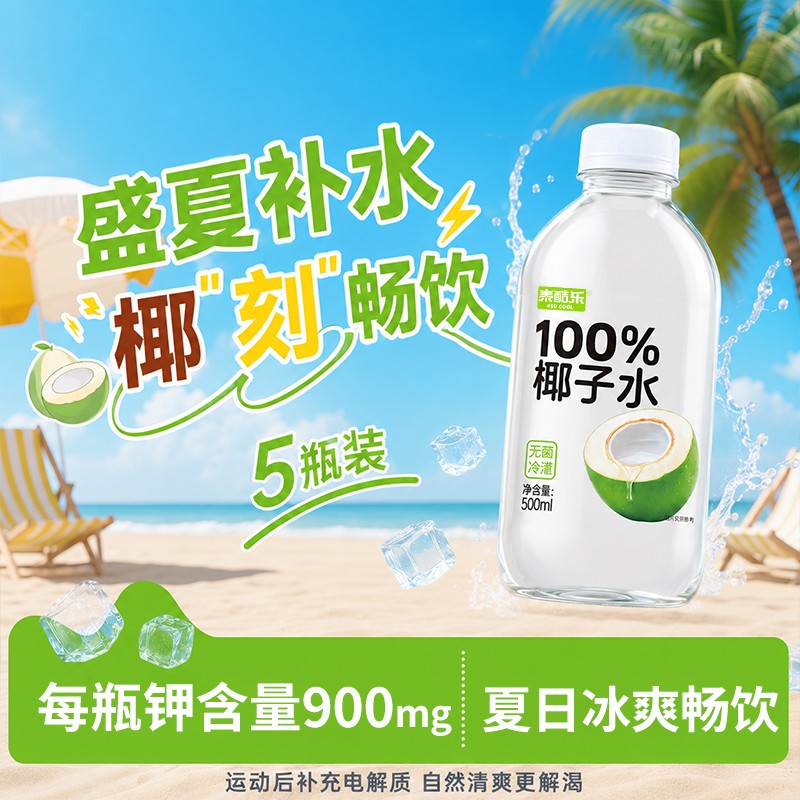 椰子水500ml*5瓶便携天然饮料夏日解渴补水电解质饮品孕妇