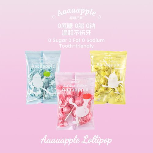 Aaaaapple不伤牙0蔗糖三口味棒棒糖零食健康水果味糖果80g/袋