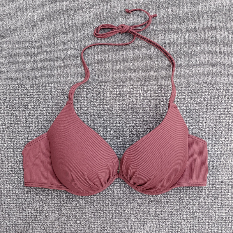 2024新款比基尼泳衣单上衣性感钢托带胸垫小胸聚拢时尚ins风白色