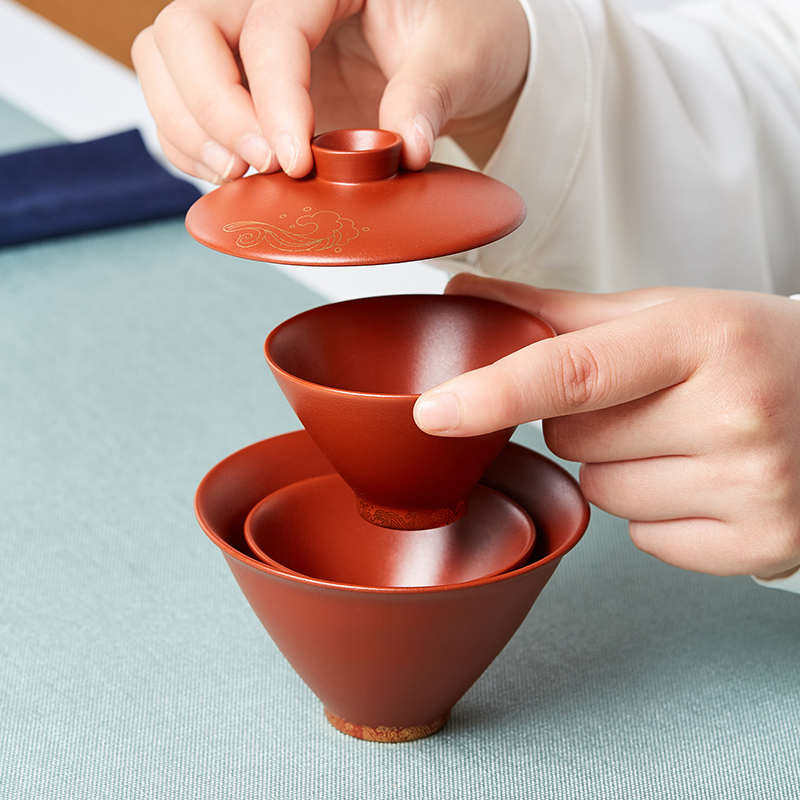 宜兴紫砂旅行功夫茶具套装便携包式户外旅游斗笠盖碗泡茶壶快客杯