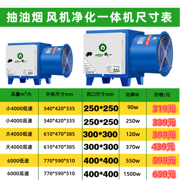 油烟净化器静电式饭店厨房小型风机一体机商用餐饮烧烤家用除烟