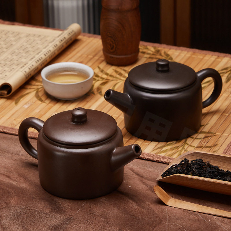 大口紫砂茶壶朱泥井栏款宽口实用