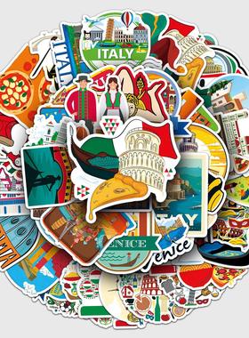 50张意大利跨境户外Italy风景旅行创意装饰水杯手机壳行李箱贴纸