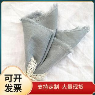 餐桌仪式 M2O8水洗法国亚麻毛边餐巾布西餐巾茶巾 感布艺方帕手巾