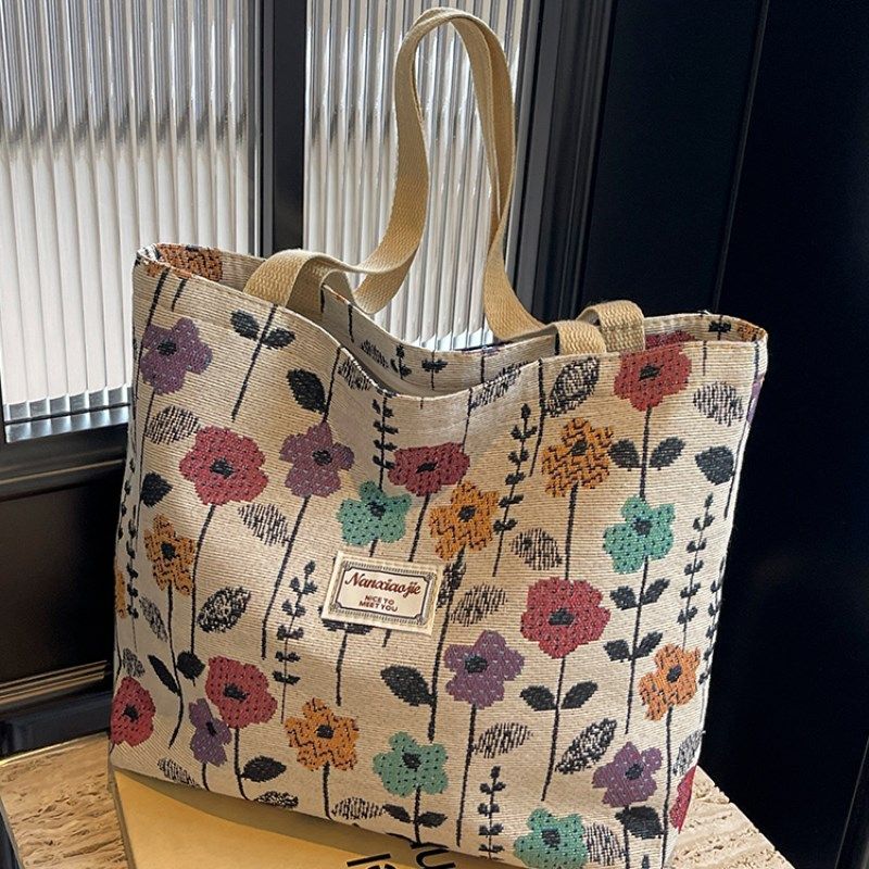 大容量国风帆布包包女新款2025通勤托特包女大学生上课单肩手提包