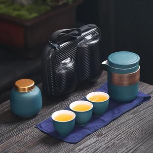 户外旅游简约礼品订制 快客杯一壶三杯防烫陶瓷旅行功夫茶具便携式